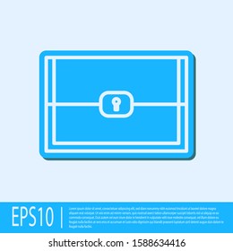 Blue line Chest for game icon isolated on grey background.  Vector Illustration