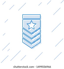 Blue line Chevron icon isolated on white background. Military badge sign.  Vector Illustration