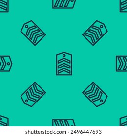 Blue line Chevron icon isolated seamless pattern on green background. Military badge sign.  Vector