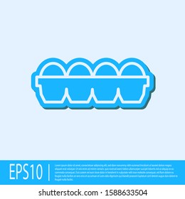 Blue line Chicken egg in box icon isolated on grey background.  Vector Illustration