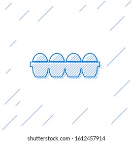 Blue line Chicken egg in box icon isolated on white background.  Vector Illustration