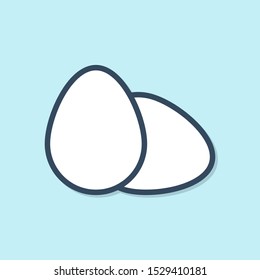 Blue line Chicken egg icon isolated on blue background.  Vector Illustration