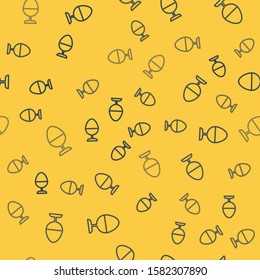 Blue line Chicken egg on a stand icon isolated seamless pattern on yellow background.  Vector Illustration