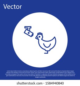 Blue line Chicken farm and wireless Controlling CCTV security camera icon isolated on blue background. White circle button. Vector Illustration