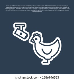 Blue line Chicken farm and wireless Controlling CCTV security camera icon isolated on blue background.  Vector Illustration