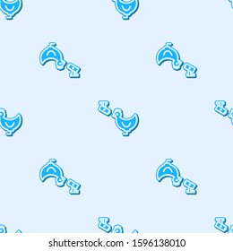 Blue line Chicken farm and wireless Controlling CCTV security camera icon isolated seamless pattern on grey background.  Vector Illustration