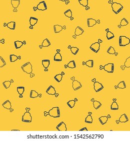 Blue line Chicken leg icon isolated seamless pattern on yellow background. Chicken drumstick.  Vector Illustration