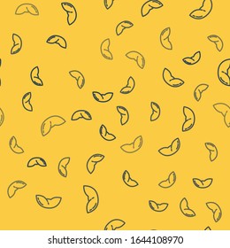 Blue line Chinese fortune cookie icon isolated seamless pattern on yellow background. Asian traditional.  Vector Illustration
