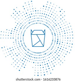 Blue line Chinese restaurant opened take out box filled icon isolated on white background. Take away food. Abstract circle random dots. Vector Illustration