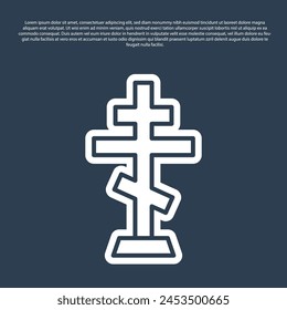 Blue line Christian cross icon isolated on blue background. Church cross.  Vector