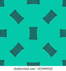 Blue line Christmas wish list template icon isolated seamless pattern on green background.  Vector Illustration
