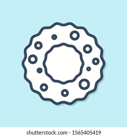 Blue line Christmas wreath icon isolated on blue background. Merry Christmas and Happy New Year.  Vector Illustration