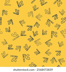 Blue line Cigarette icon isolated seamless pattern on yellow background. Tobacco sign. Smoking symbol.  Vector