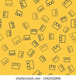 Blue line Cinema auditorium with screen and seats icon isolated seamless pattern on yellow background.  Vector Illustration