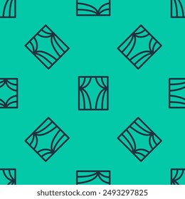 Blue line Circus curtain raises icon isolated seamless pattern on green background. For theater or opera scene backdrop, concert grand opening or cinema premiere.  Vector