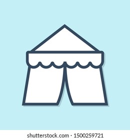 Blue line Circus tent icon isolated on blue background. Carnival camping tent. Amusement park.  Vector Illustration