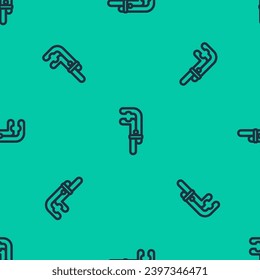 Blue line Clamp tool icon isolated seamless pattern on green background. Locksmith tool.  Vector Illustration