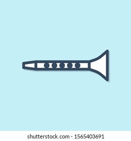 Blue line Clarinet icon isolated on blue background. Musical instrument.  Vector Illustration