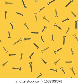Blue line Clarinet icon isolated seamless pattern on yellow background. Musical instrument.  Vector Illustration