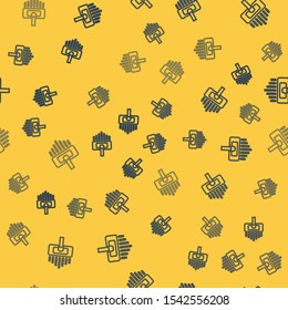 Blue line Cleaning service icon isolated seamless pattern on yellow background. Vacuum cleaner head in circle, carpet cleaning logo.  Vector Illustration