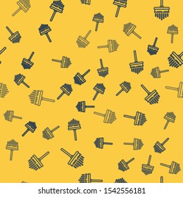 Blue line Cleaning service with of rubber cleaner for windows icon isolated seamless pattern on yellow background. Squeegee, scraper, wiper.  Vector Illustration