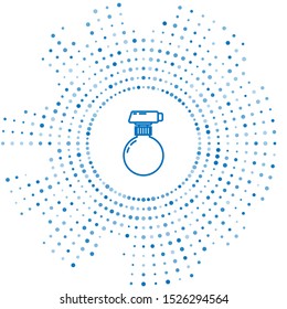 Blue line Cleaning spray bottle with detergent liquid icon isolated on white background. Abstract circle random dots. Vector Illustration