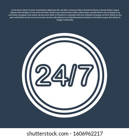 Blue line Clock 24 hours icon isolated on blue background. All day cyclic icon. 24 hours service symbol.  Vector Illustration