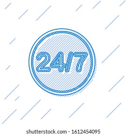 Blue line Clock 24 hours icon isolated on white background. All day cyclic icon. 24 hours service symbol.  Vector Illustration