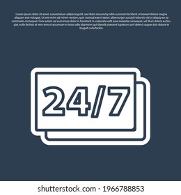 Blue line Clock 24 hours icon isolated on blue background. All day cyclic icon. 24 hours service symbol.  Vector