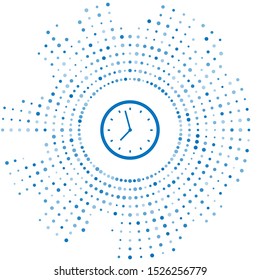 Blue line Clock icon isolated on white background. Time symbol. Abstract circle random dots. Vector Illustration