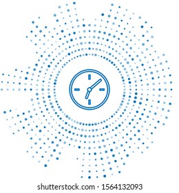 Blue line Clock icon isolated on white background. Time symbol. Abstract circle random dots. Vector Illustration