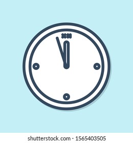 Blue line Clock icon isolated on blue background. Time symbol. Merry Christmas and Happy New Year.  Vector Illustration