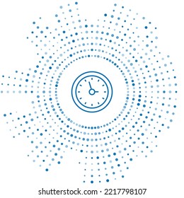 Blue line Clock icon isolated on white background. Time symbol. Abstract circle random dots. Vector