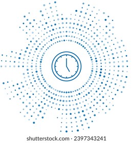 Icono de Reloj de línea azul aislado en fondo blanco. Símbolo de tiempo. Resumen de puntos aleatorios de círculo. Vector