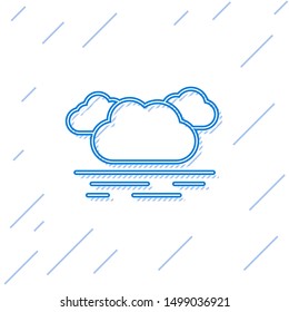 Blue line Cloud icon isolated on white background.  Vector Illustration