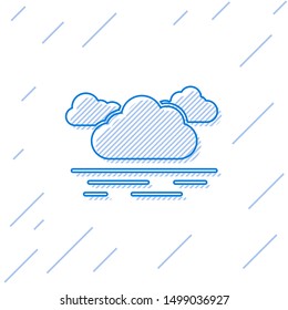 Blue line Cloud icon isolated on white background.  Vector Illustration