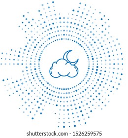 Blue line Cloud with moon and stars icon isolated on white background. Cloudy night sign. Sleep dreams symbol. Night or bed time sign. Abstract circle random dots. Vector Illustration