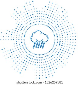 Blue line Cloud with rain icon isolated on white background. Rain cloud precipitation with rain drops. Abstract circle random dots. Vector Illustration