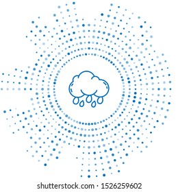 Blue line Cloud with rain icon isolated on white background. Rain cloud precipitation with rain drops. Abstract circle random dots. Vector Illustration