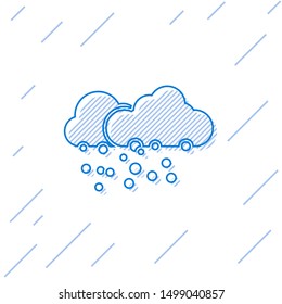 Blue line Cloud with snow icon isolated on white background. Cloud with snowflakes. Single weather icon. Snowing sign.  Vector Illustration