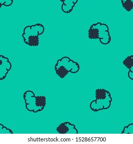 Blue line Cloud with snow icon isolated seamless pattern on green background. Cloud with snowflakes. Single weather icon. Snowing sign.  Vector Illustration