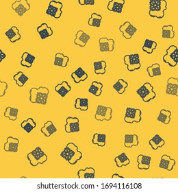 Blue line Cloud with snow icon isolated seamless pattern on yellow background. Cloud with snowflakes. Single weather icon. Snowing sign.  Vector Illustration