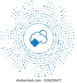 Blue line Cloud with snow and sun icon isolated on white background. Cloud with snowflakes. Single weather icon. Snowing sign. Abstract circle random dots. Vector Illustration