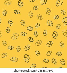 Blue line Cloud upload icon isolated seamless pattern on yellow background.  Vector Illustration