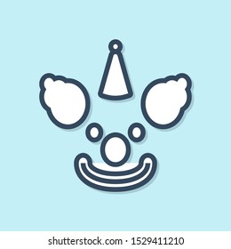 Blue line Clown head icon isolated on blue background.  Vector Illustration