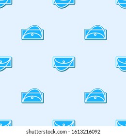 Blue line Clutch bag icon isolated seamless pattern on grey background. Women clutch purse.  Vector Illustration