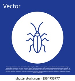 Blue line Cockroach icon isolated on blue background. White circle button. Vector Illustration