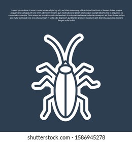 Blue line Cockroach icon isolated on blue background.  Vector Illustration