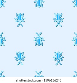 Blue line Cockroach icon isolated seamless pattern on grey background.  Vector Illustration