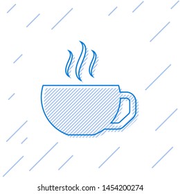 Blue line Coffee cup flat icon isolated on white background. Tea cup. Hot drink coffee.  Vector Illustration